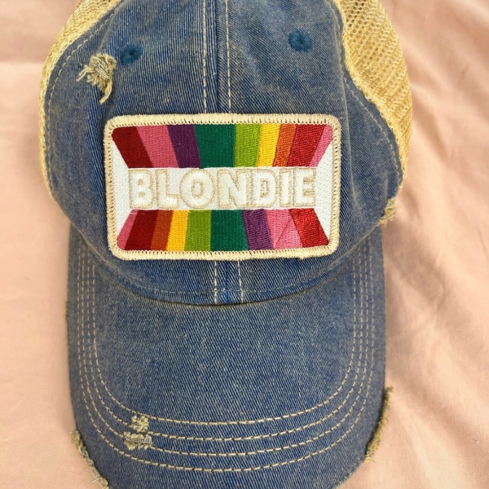 Judith March Blondie Rainbow Patch Denim Distressed Hat